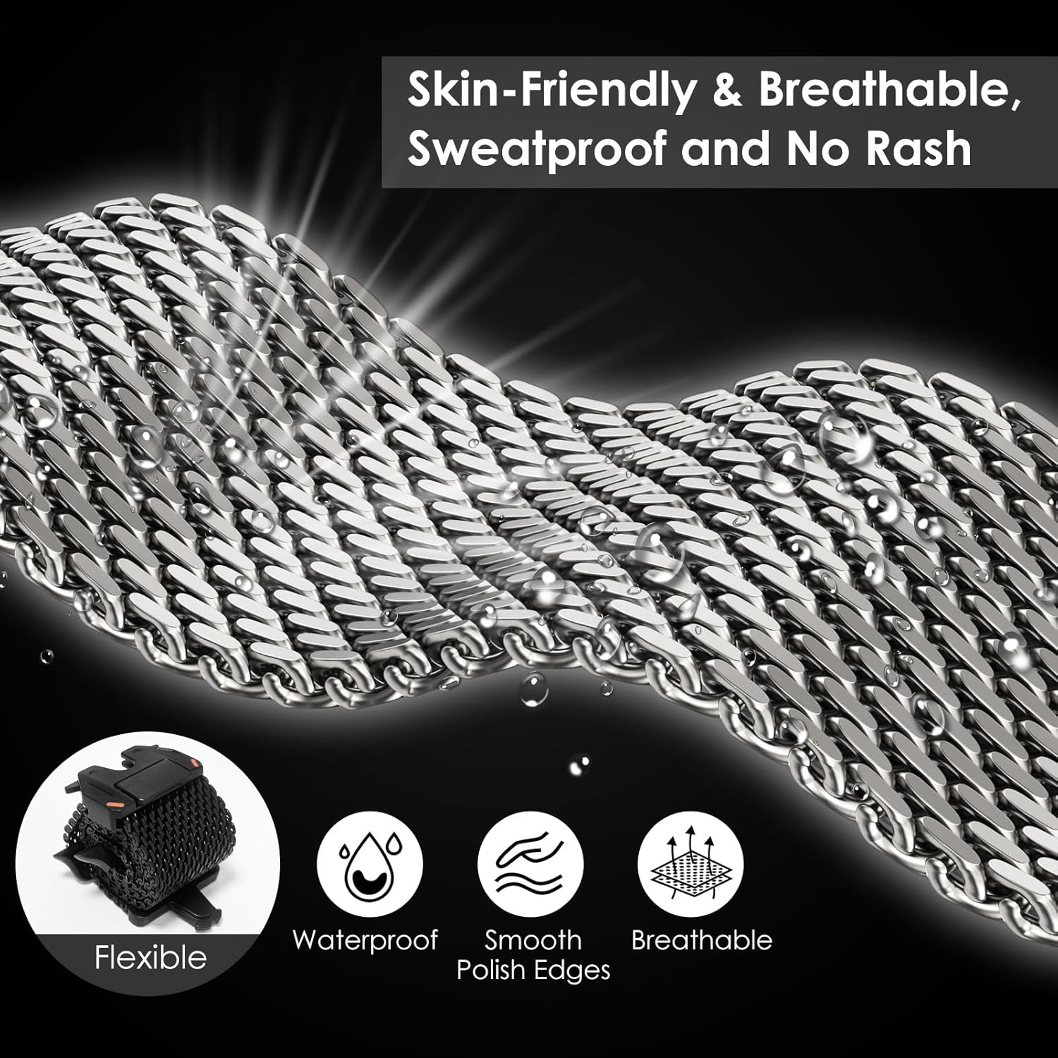 WINGLE Milanese Loop for Apple Watch Band Ultra 3/2/1 Band Ultra 49mm Series 11 10 46mm 45mm 44mm SE 3/2/1 Series 9 8 7 6 5 4 3 Men Women,Parachute-Style Buckle Stainless Steel Mesh Metal iWatch Bands