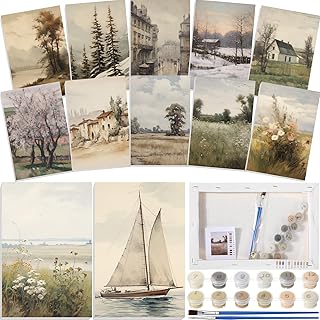 Nezyo 12 Sets Paint by Numbers 8 x 12 Inch for Adults Beginner with Wooden Frames Canvas DIY Acrylic Painting Kit Art Gift for Painting Party Sip and Paint Events for Home Decor(Vintage Countryside)