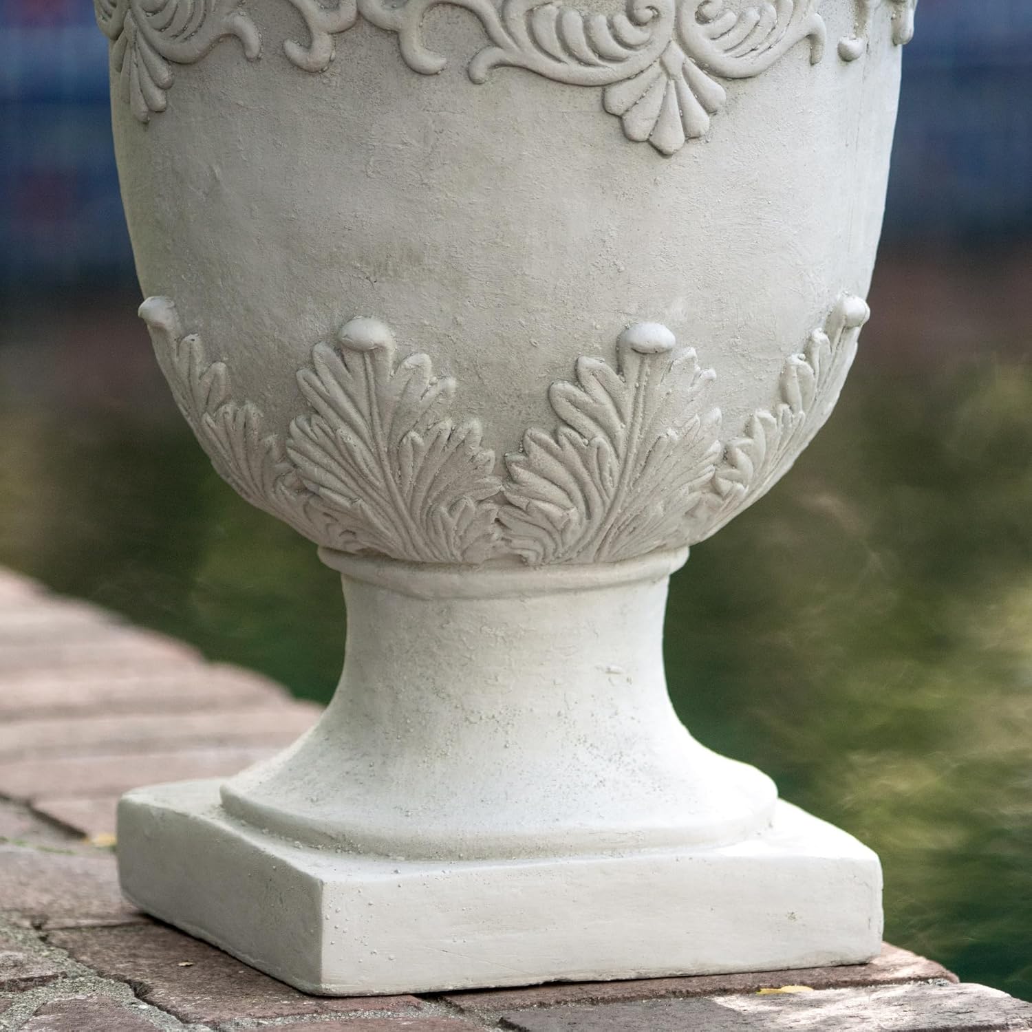 Antique White Urn Planter, Tall Outdoor Flower Pot for Garden and Patio, Classic Pedestal Design, Durable Magnesium Oxide Material, Weather- Decorative Planter