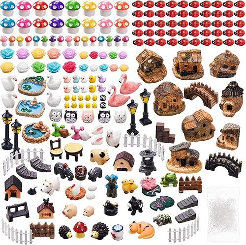 200 accesorios de jardín en miniatura, incluyendo animales, casas pequeñas y decoración de casa de muñecas de bricolaje, figuras en miniatura,