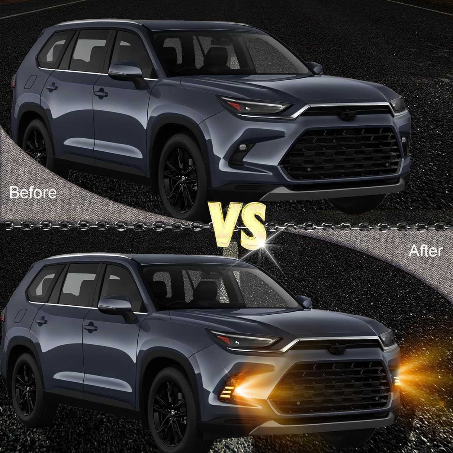 LED Front Bumper Fog Lights White DRL Daytime Running Lamp Amber Turn Signal Light Assembly Compatible With Toyota Grand Highlander 2023 2024 2025 Limited XSE Platinum Accessories