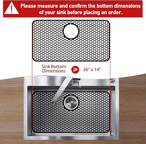 Miniatura 87 de Paquete de 2 tapetes de silicona para fregadero de 13.58 x 11.6 pulgadas, protectores para fregadero de cocina con drenaje central, rejilla Gris
