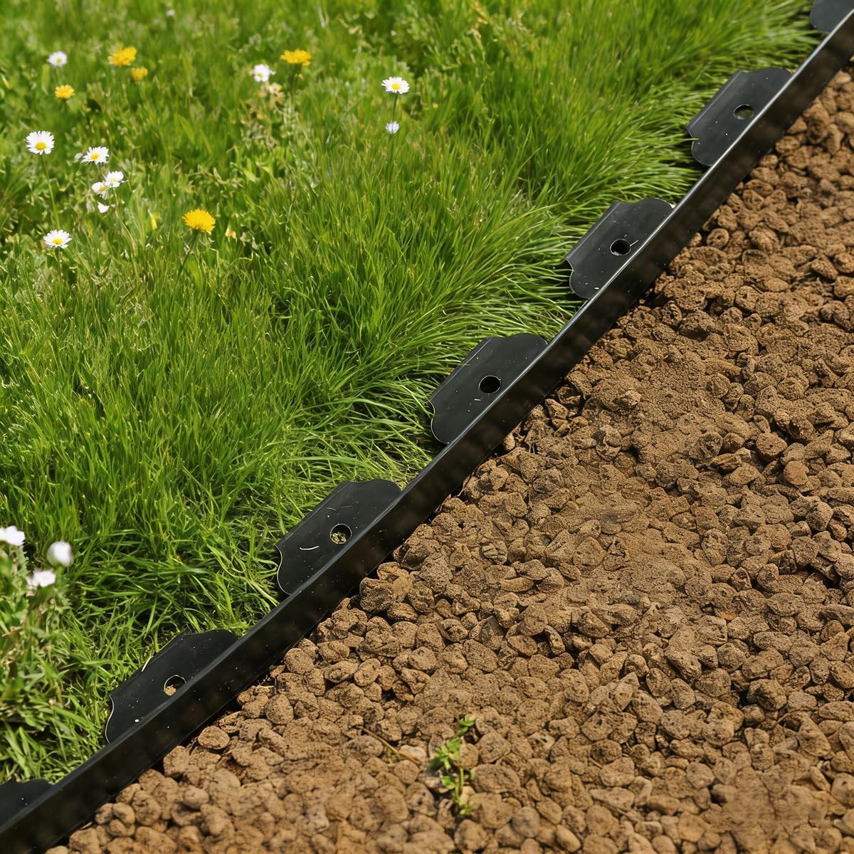 Landscape Edging 49FT,4IN High Landscape Edging,Garden Edging Border with 75 Spikes, Flexible Plastic No Dig for Flower Beds, Lawn, Yard & Pathway–Durable Garden Edging Kit(Black)