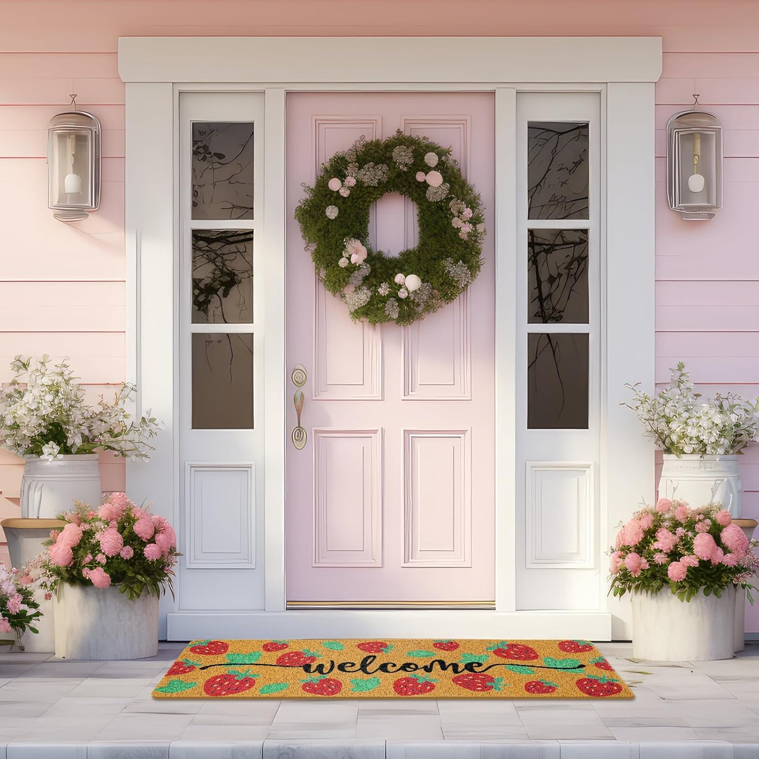 Long Doormat 48x 16 inch Front Door Mat Strawberry Doormat Cute Door Mat Welcome Mat for Front Door Porch Entrance Decor