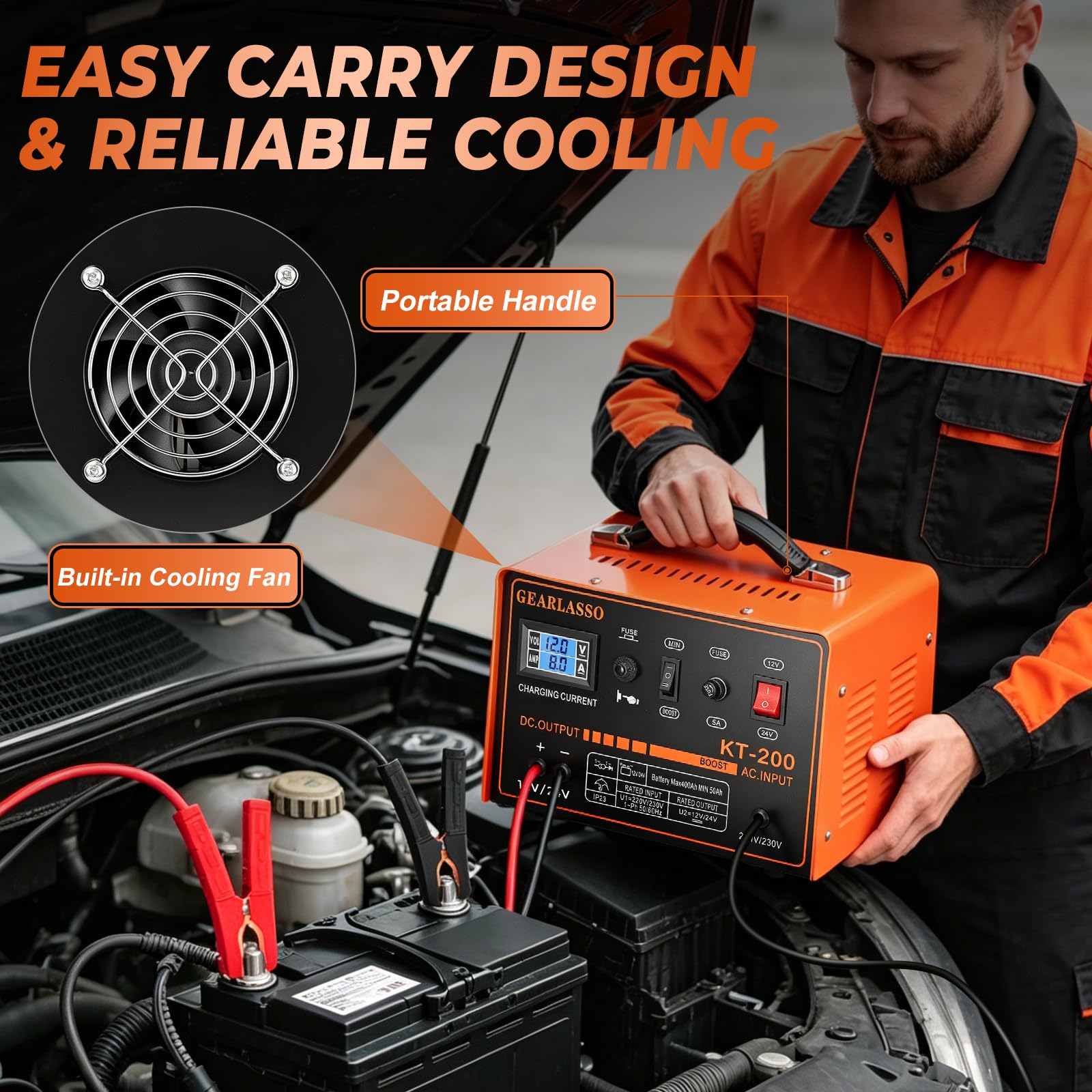Cargador de batería de coche 12 V/24 V 0-15 A con pantalla LED, protección múltiple y apagado automático, para coche, furgoneta, motocicleta, barco, AGM, gel y baterías de plomo-ácido