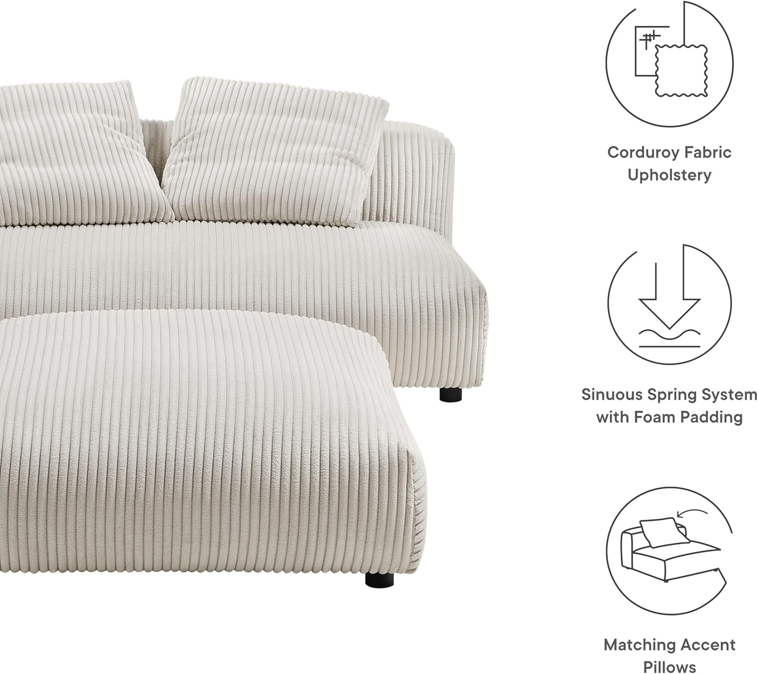 Modway Solace Modular 2-Piece Corduroy Armless Loveseat and Ottoman Set in Almond - Corduroy Upholstered 2-Seat Sofa with Ottoman - Modern Accent Loveseat - 2 Seater with Footstool for Living Room