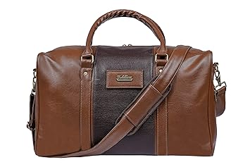 GOLDLINE Vegan Leather Stylish & Spacious Travel Duffle Bag/Leather Gym Bag/Leather Duffle Bag for Men and Women (Water Resistant, 35L Capacity (Color-Tan)