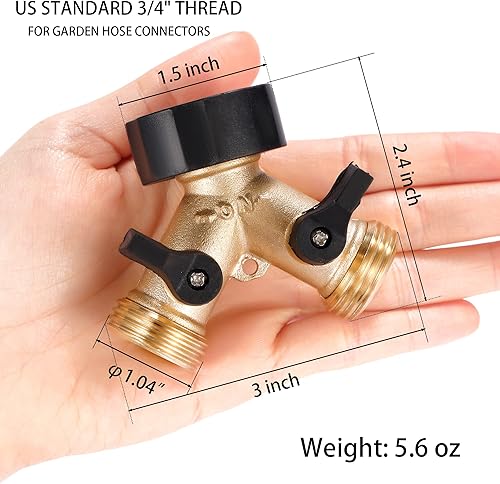 Miniatura 2 de Sanpaint Divisor de manguera de jardín de 2 vías resistente, conector en Y, adaptador de manguera de jardín de latón, paquete de 2 divisores de