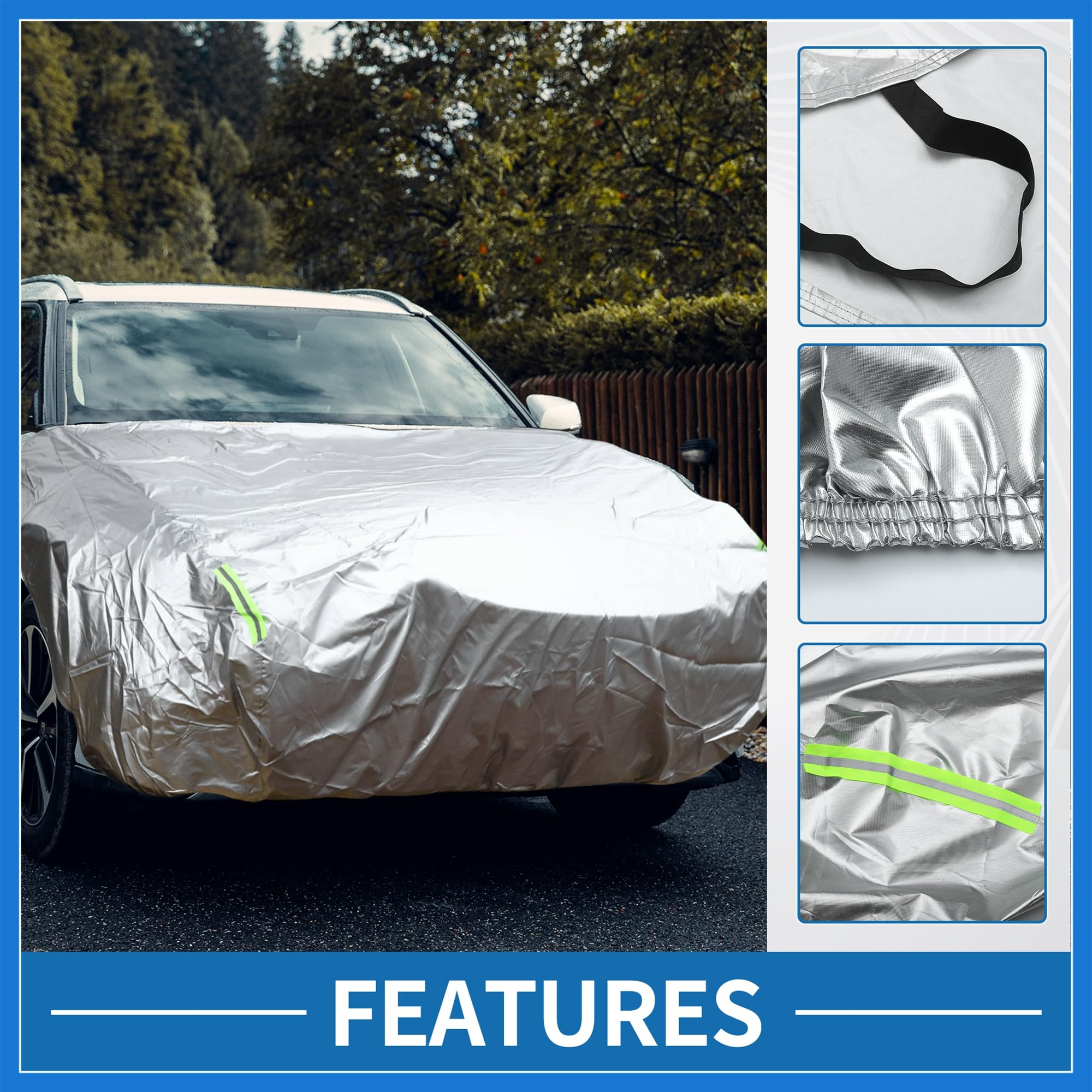 VekAuto Front Half Car Cover Waterproof 210x110cm Outdoor Half Cover for Car 210D Silver Tone Auto Accessories — view 3