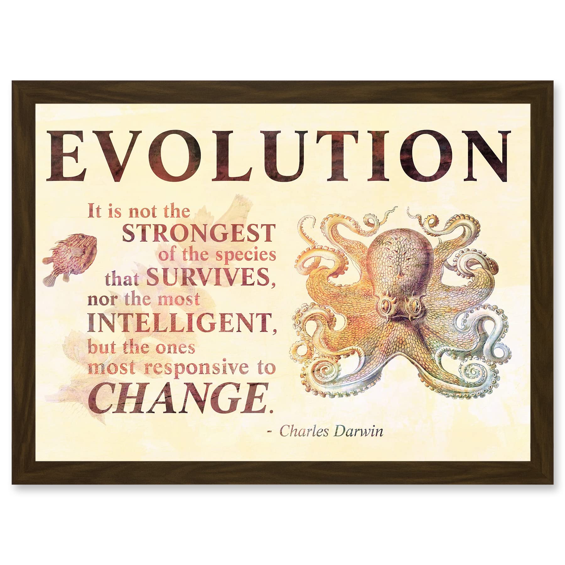 Evolution Darwin Responsive Change Strongest Quote Octopus A4 Framed Art Print
