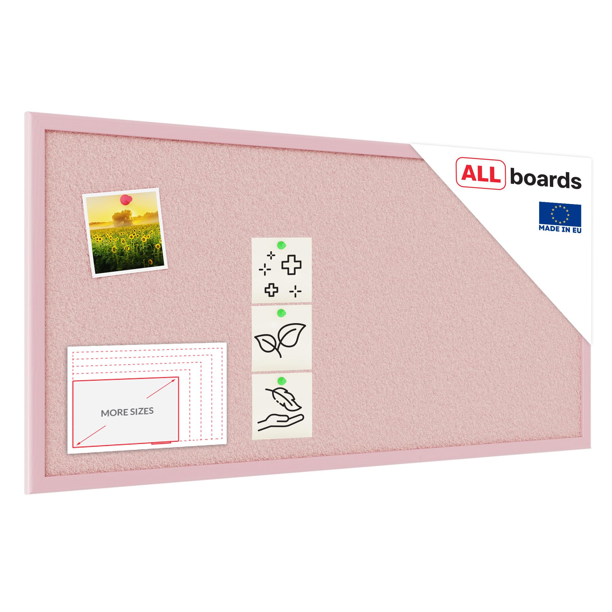 ALLboards Cork noticeboard with Pink ALLboards Cork Surface, 80×40 cm, Wooden Frame Lacquered in Pink — image 1