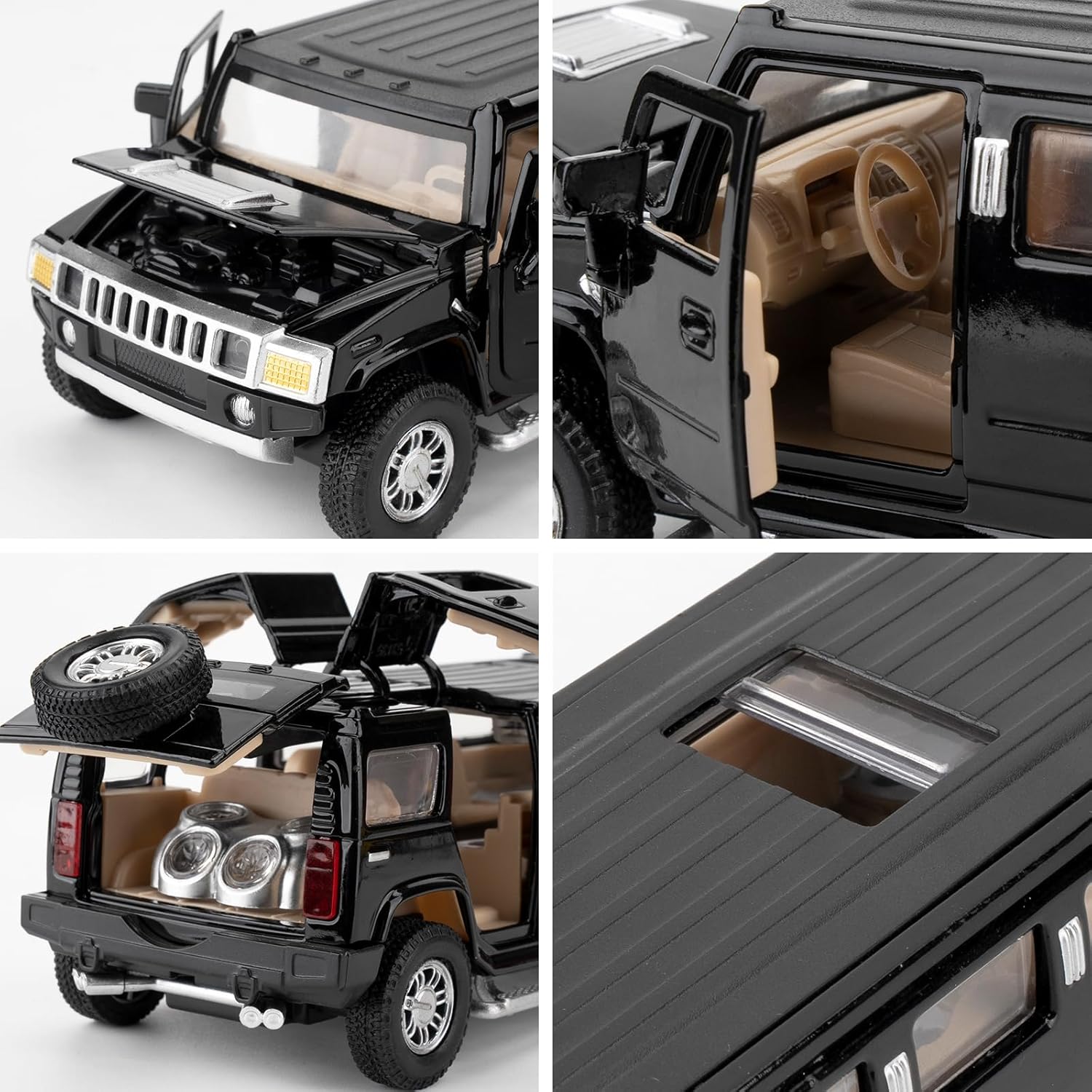 1/32 Hummer H2 Car Model, Diecast Car Toy with Sound and Light, Alloy Stretch Limousine Pull Back Toy Vehicle for Adult Kids Boys Girls (Black)