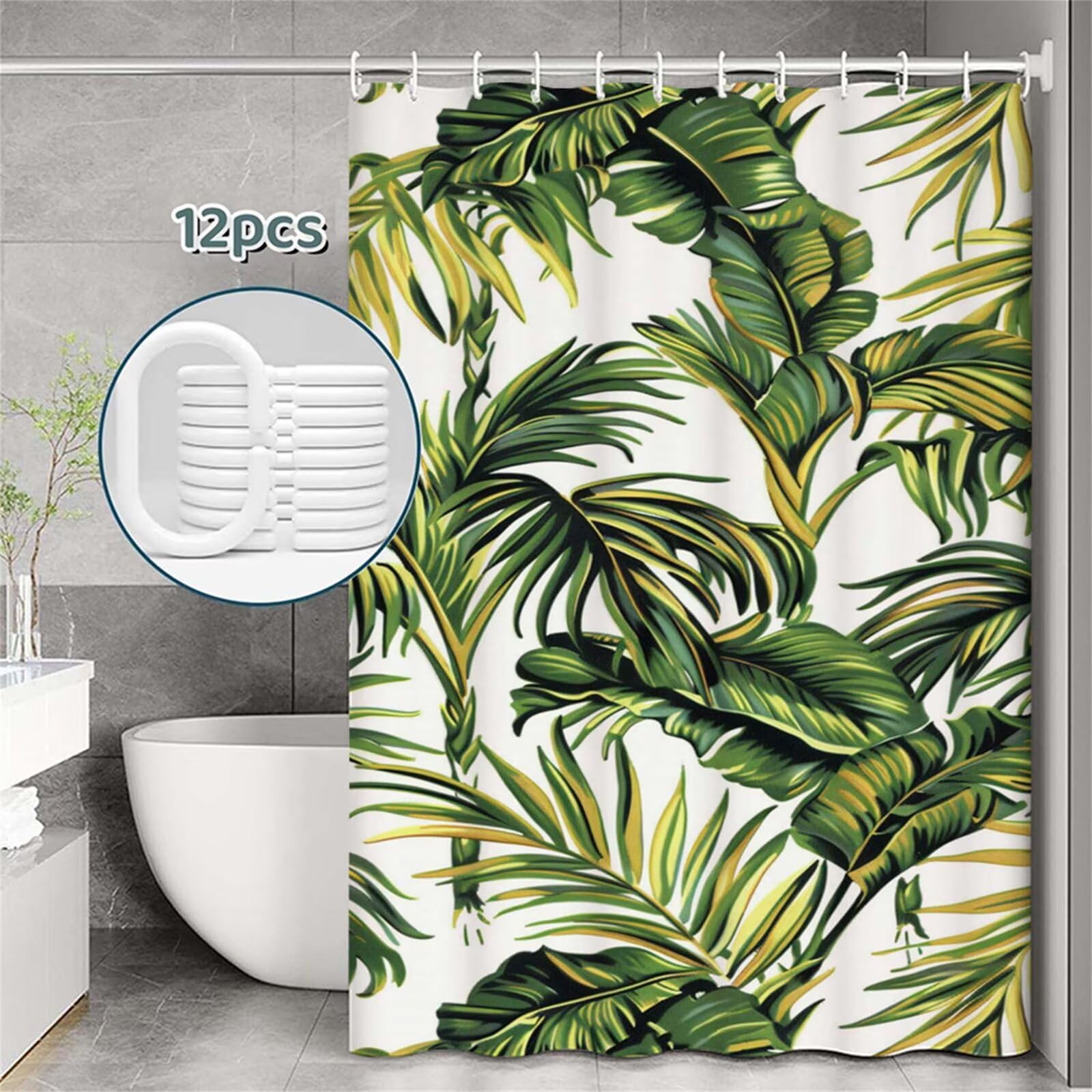 Tenda Doccia in Poliestere Bianco,Tende per Doccia Extra Lunga 240x200cm,pianta Tenda Vasca da Bagno Tessuto Lavabile,Impermeabile e Facile da Pulire,con 12 Ganci,Decorazione per Bagno,Hotel Z-340
