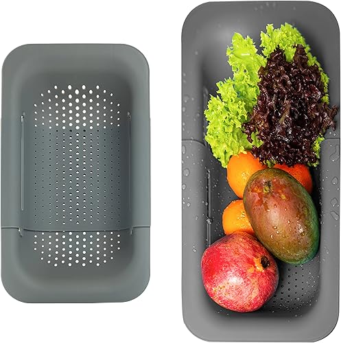 Colador plegable, cesta coladora sobre el fregadero, tamaño de 8 x 14 a 19 pulgadas, coladores y coladores extensibles