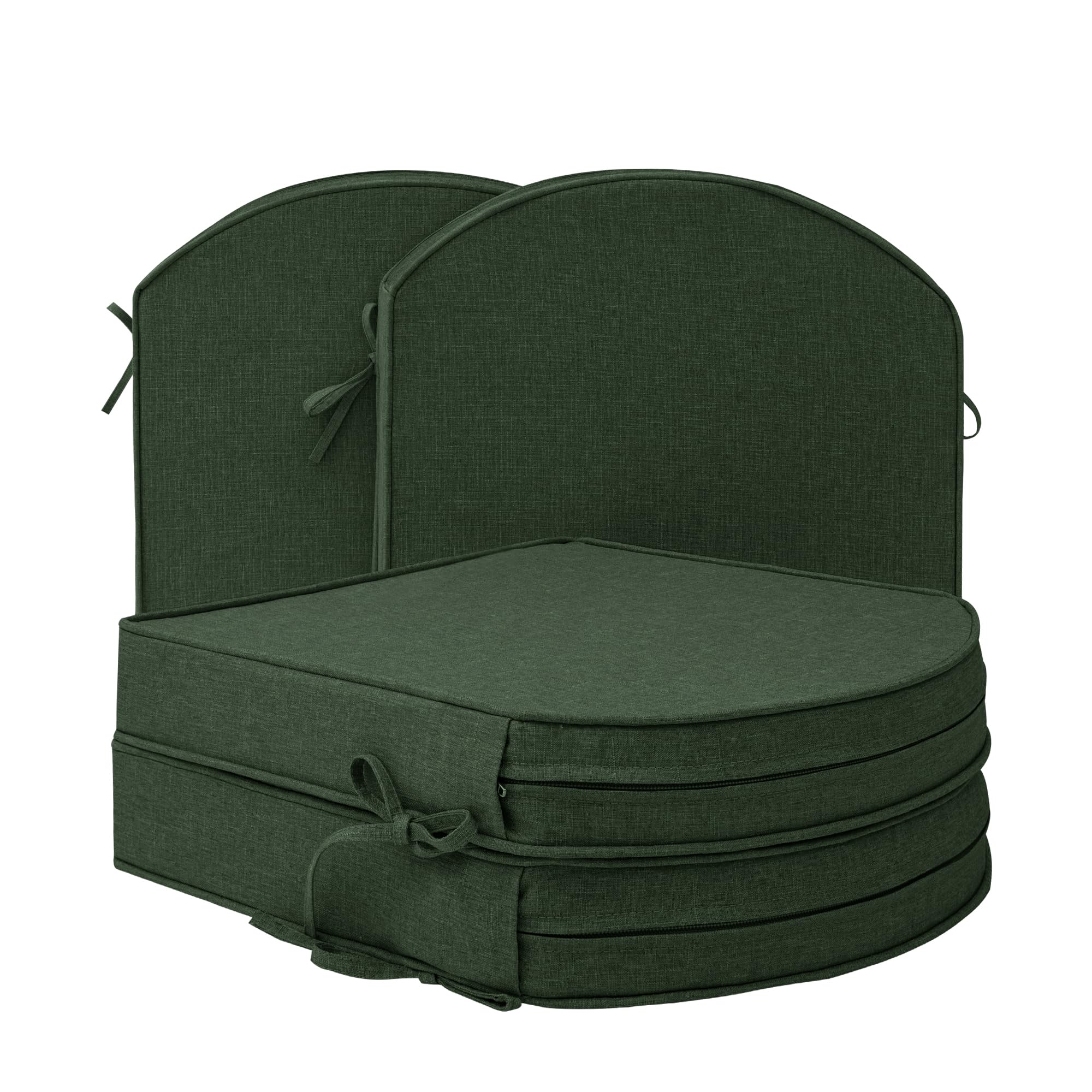 Photo 1 of Fitfree Outdoor Chair Cushions, Fade-Resistant & Water-Resistant, D Shaped Patio Furniture Seat Chair Pads Replacement with Ties, Removable Cover, Set of 4, 17 x 16 Inch, Olive Green