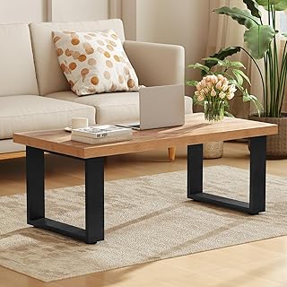 GOFLAME Rustic Coffee Table with Storage, 47” Wood Rectangular Center Table with Heavy-Duty Legs, Farmhouse, Industrial, Modern Minimalist Tea Table for Living Room, Reception Room, Oak & Black