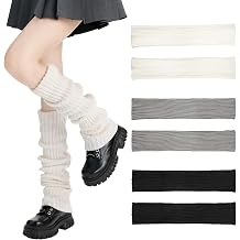 Knitted Leg Warmers, 3 Pairs, Over Knee Boot Cuff Socks, Kawaii Crochet Style, Stretchy Soft for Girls, Women, Winter Wear, Dance, Costumes