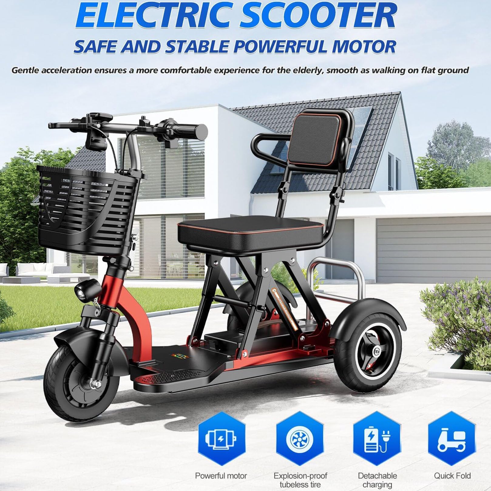 Scooter de Movilidad para Personas Capacidad 150kg,Motor 300W Delantero Scooter minusvalidos,Diseño Superligero para Personas Mayores,Fácil Transporte Autonomía de hasta 55 kilómetros