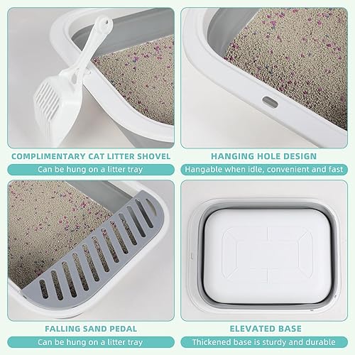 Miniatura 5 de Mifoci 3 cajas de arena plegables para gatos de 17.7 x 13.4 pulgadas con cuchara, caja de arena pequeña plegable para gatos, bandeja