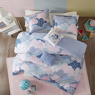 Urban Habitat Kids Duvet Set Vibrant Fun and Playful Print All Season Comforter Cover Matching Shams, Decorative Pillow, Children Bedding, Bedroom Décor, Twin/Twin XL, Cloud Blue 4 Piece