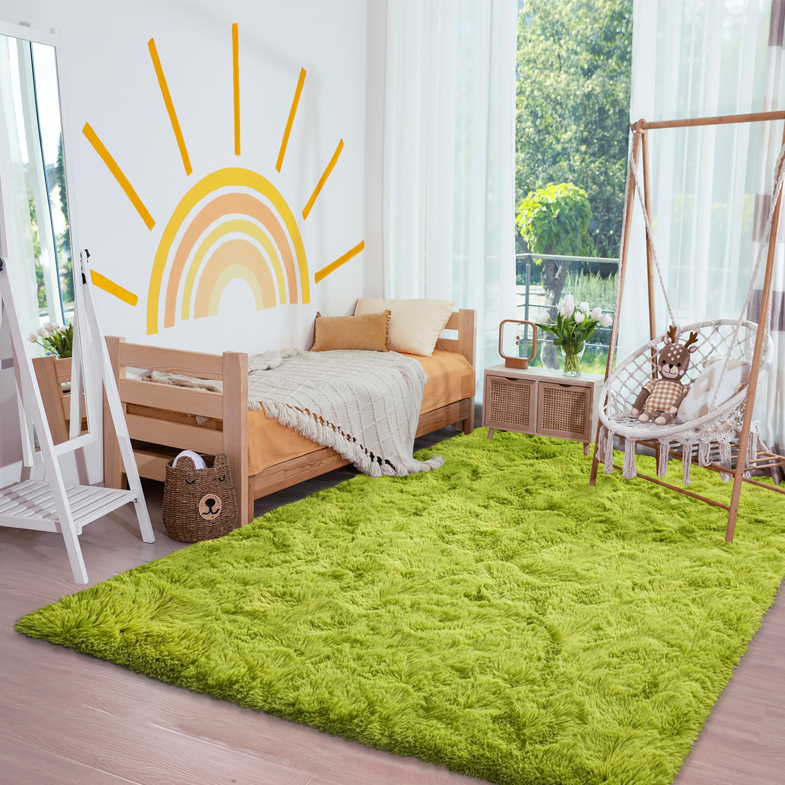 XSIVOD Tappeto Salotto 160x230 Tappeto Camera da Letto Moderno e Morbido per Soggiorno a Pelo Alte Lavabile Fluffy Uni Effetto Pelliccia Senza Tempo Elegante Antiscivolo Facile da Pulire, Verde