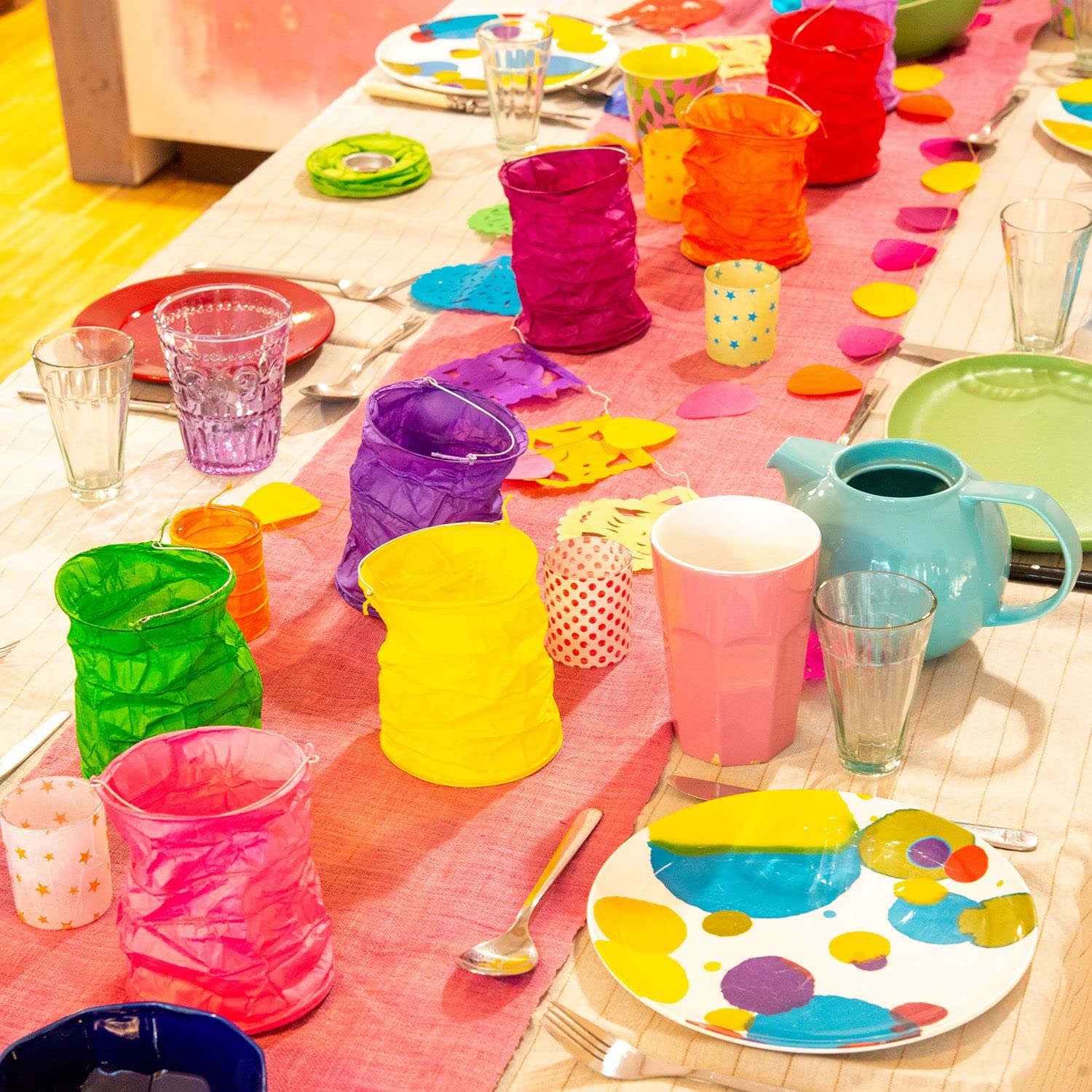 Papier-Lampions (10 St.) • Lichtertüten in Rainbow • Partydeko für Hochzeit, Geburtstag, Fasching • Größe L