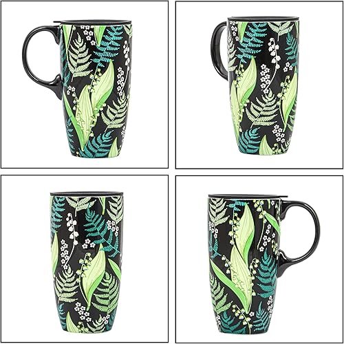 Miniatura 10 de DUSVALLY Taza de café de cerámica de 17 onzas, bonita taza de porcelana con asa y caja, azul