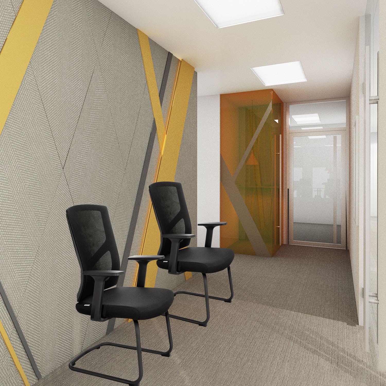 HJH Office 751003 sedia visitatore con braccioli BRETON V B sedia da conferenza cantilever in tessuto/rete nera, ergonomica