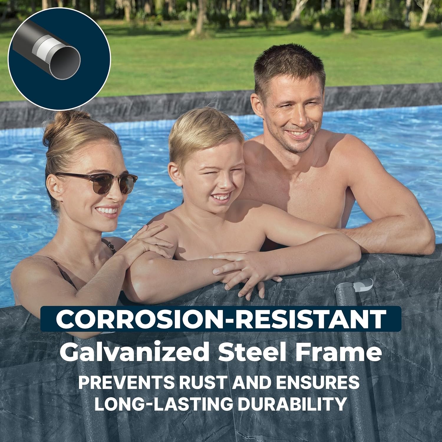 Bestway APX 365 24' x 12' x 52" Above Ground Pool, Rectangular Metal Frame Outdoor Swimming Pool Set with Sand Filter Pump, Ladder, and Cover, Dark Marble