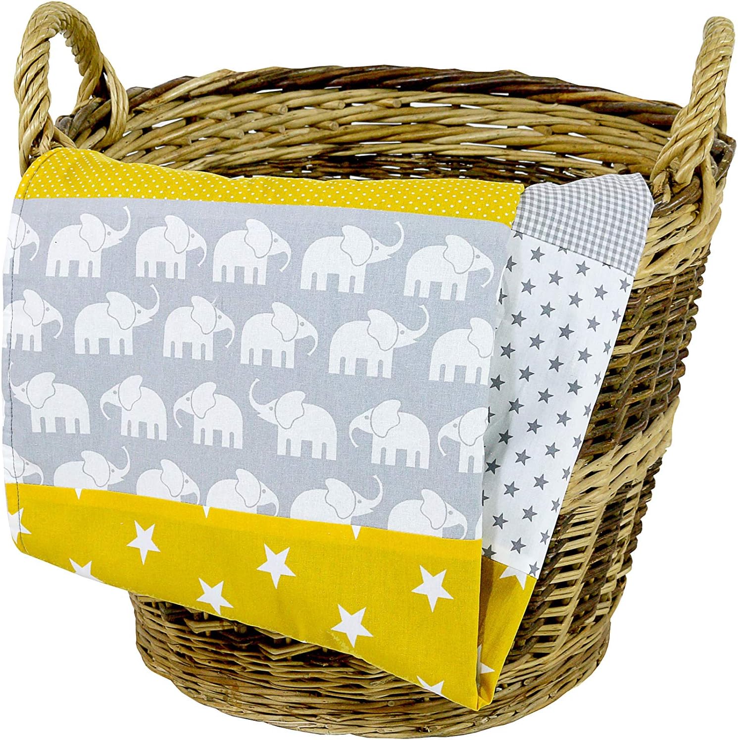 ULLENBOOM ® Baby Blanket – Yellow Elephants (70 x 100 cm Baby Comforter Blanket, Great in The Pushchair or playmat; Motifs: dots, Stars)