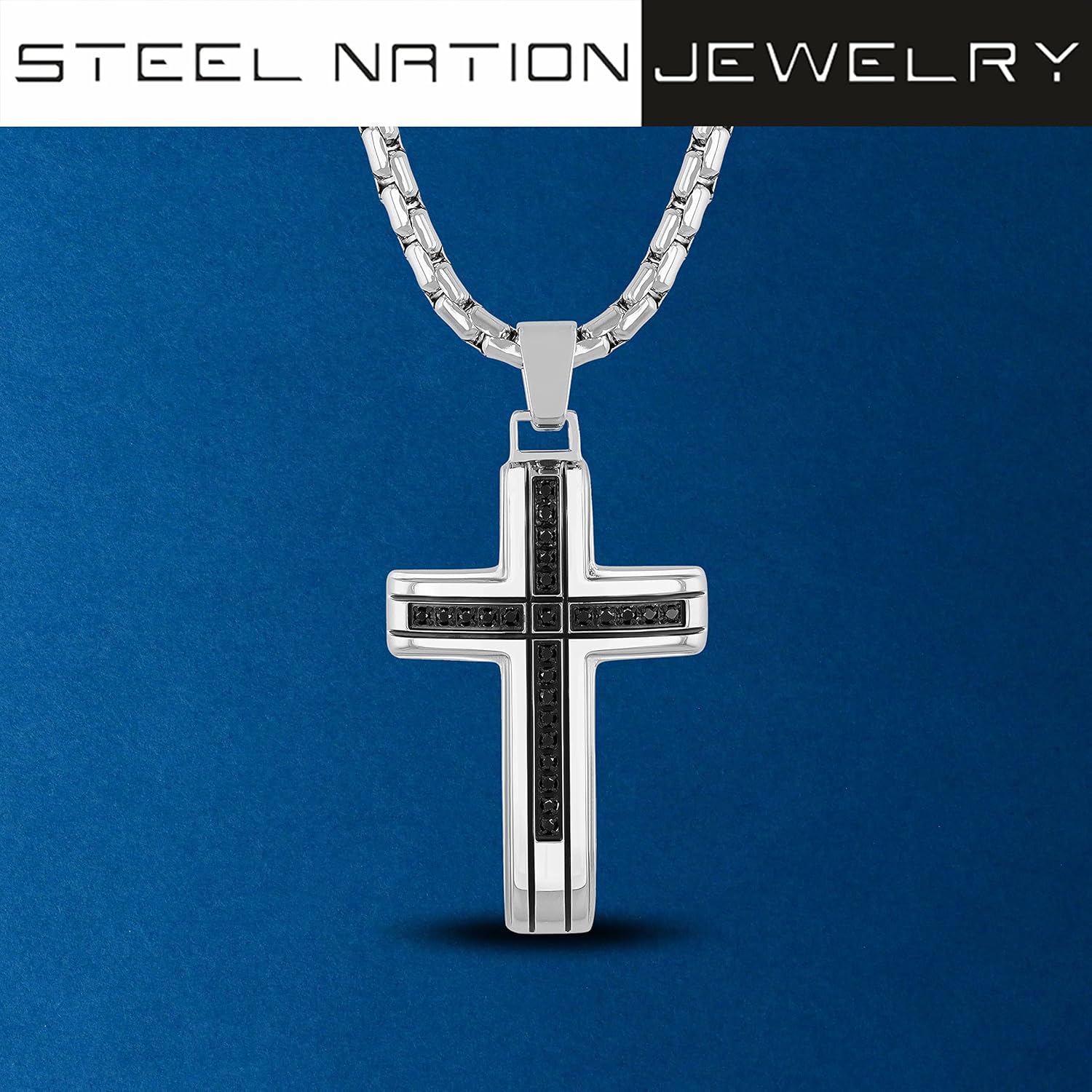 Men’s 0.25 CTW Black Diamond Cross Pendant Necklace in Stainless Steel with 24 Inch Rolo Chain, Modern Jewelry Gift for Him - Image 6