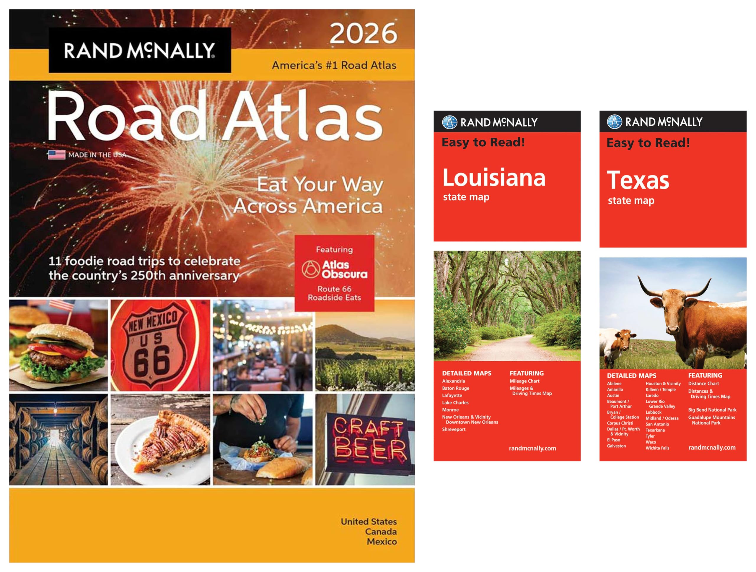 2026 Road Atlas with Easy to Read Louisiana & Texas State Maps