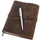 MOONSTER® Läderjournal påfyllningsbar anteckningsbok, skrivdagböcker för kvinnor, herrdagbok läder anteckningsbok fodral med penna, läderbundet tomt papper A5 resenärsdagbok, vintage skrift resedagbok