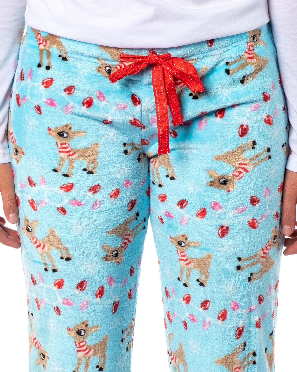 Rudolph Pajama Pants Woman's Holiday Lights Rudolph Plush Fleece Pants Juniors Pajama Pants Adjustable Waist - Image 3
