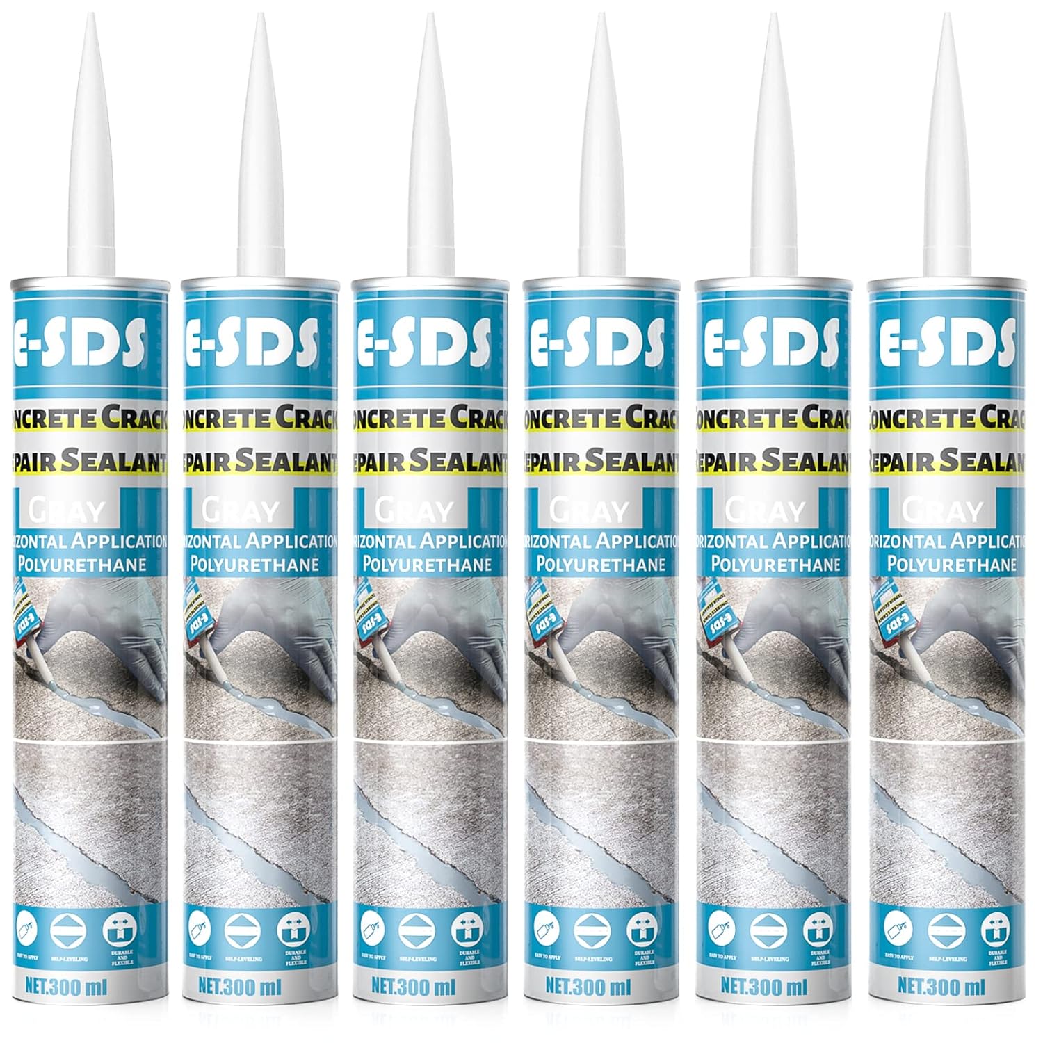 E-SDS Concrete Crack Repair Sealant Self Leveling Gray Polyurethane Adhesive Sealant Construction Sealer Sealing Horizontal Expansion Joints in Concrete 10.5 fl. oz (6 Pack)