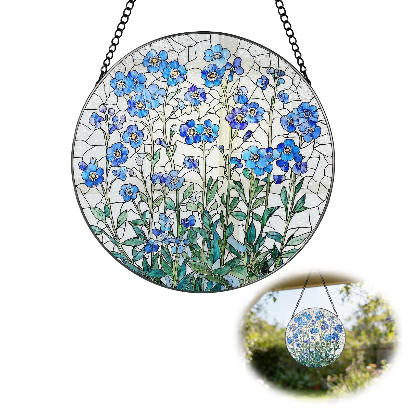 1 PCS Forget Me Not Gifts 7.8 Inch, Forget Me Not Flowers Sun Catchers for Windows, Suncatchers for Windows Suitable for Couples Friends Hanging Suncatcher Memorial Gift