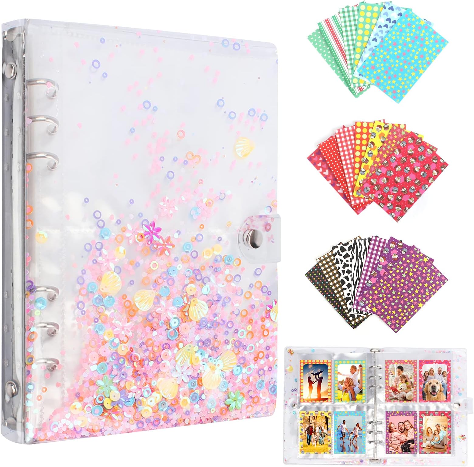 Mini Photo Album Photocard Binder with 200 Pockets, 3 Inch Tansparent Photo Album Cover with 20 Colorful Photo Film Frame Stickers for Fujifilm Instax Mini Film/Kpop Photocards/Polaroid Instax Mini