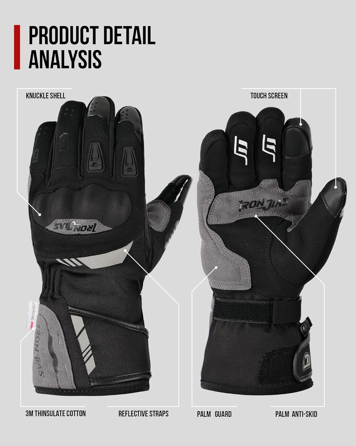 IRON JIA'S Winter Motorcycle Gloves - Cold Weather Waterproof & Windproof Warm Riding Gloves with Touchscreen for ATV, UTV, Snowmobile - Image 8