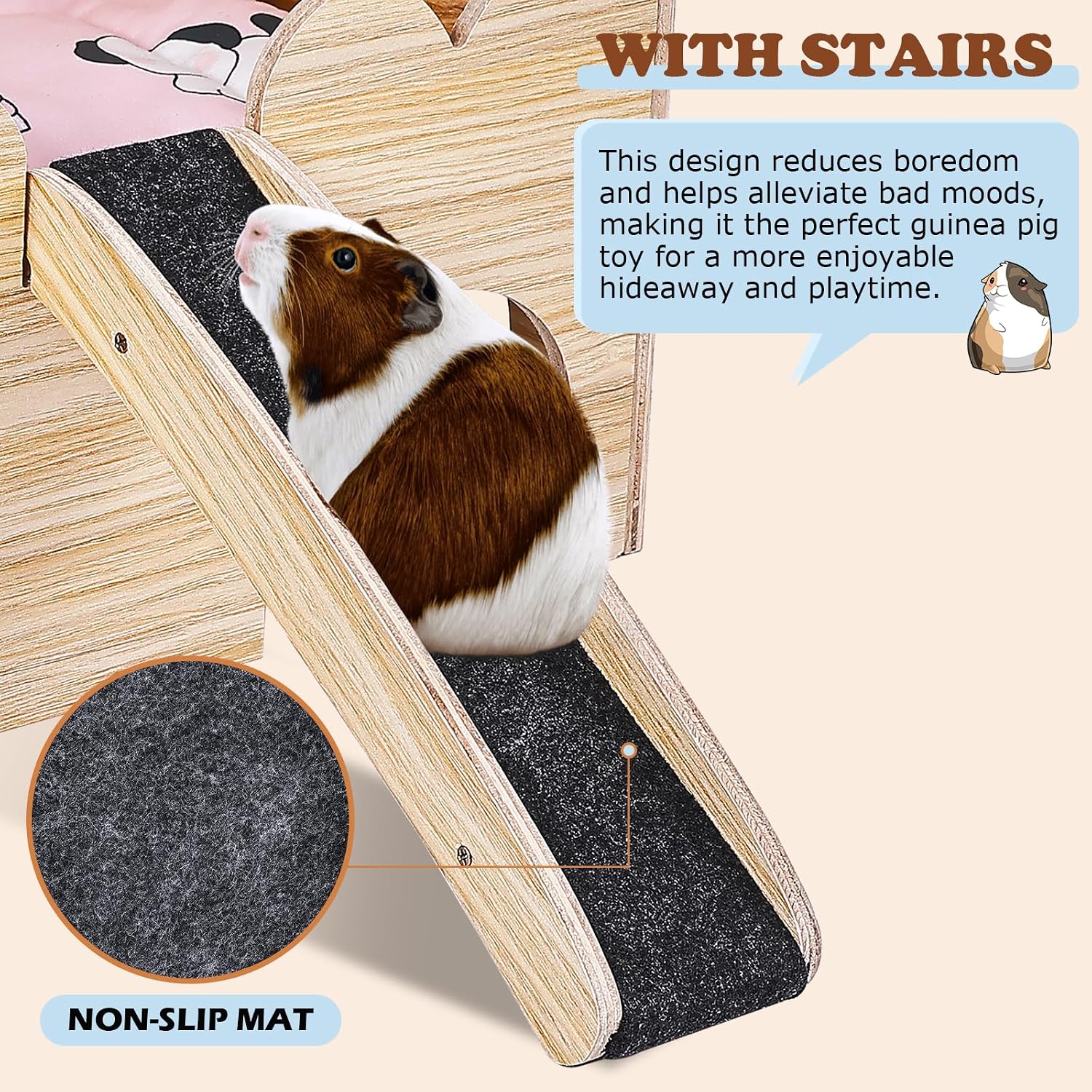 Guinea Pig Castle, Wooden Multi-Functional Pet House for Guinea Pig Hideout & Guinea Pig House with Ladder, Small Animal House Bed for Guinea Pigs, Chinchillas, Hedgehogs. Ideal Hideaway