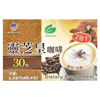 Longreen 2 in 1 Reishi Coffee, 30 Bags, 2.3 oz 65.4 g Each