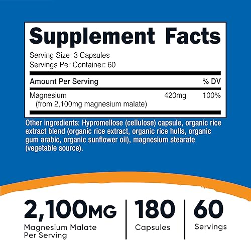 Miniatura 2 de Nutricost Malato de magnesio 2,100 mg, 180 cápsulas Vegetariano, sin OMG, sin gluten (paquete de 2)