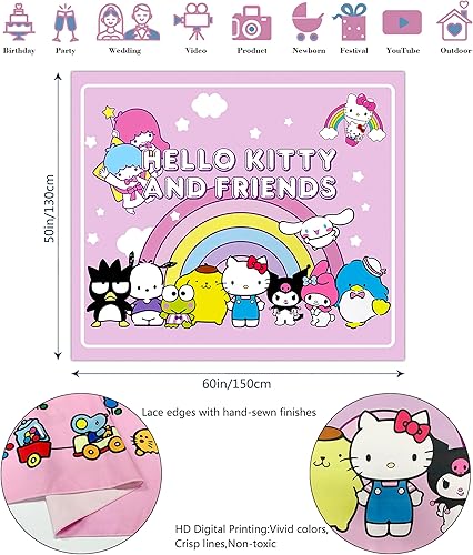 Miniatura 5 de SkyReach Tapiz de Hello Kitty y amigos, póster de Hello Kitty, decoración de habitación de Sanrio, suministros de fiesta kawaii, tapiz de decoración