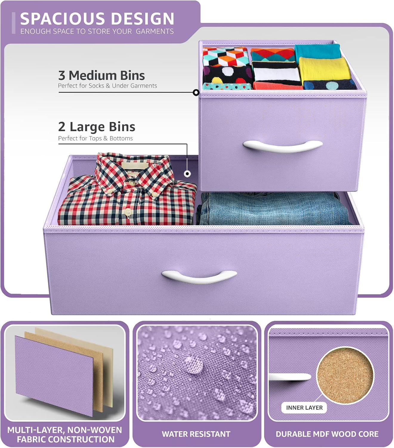 Sorbus Kids Dresser with 5 Drawers - Storage Chest Organizer Unit with Steel Frame, Wood Top, Easy Pull Fabric Bins - Long Wide TV Stand for Bedroom Furniture, Hallway, Closet & Office Organization