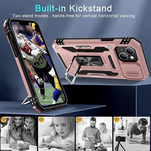 Miniatura 5 de DEERLAMN Funda para iPhone 14 Plus con cubierta deslizante para cámara + protector de pantalla (1 unidad), soporte de anillo giratorio de grado