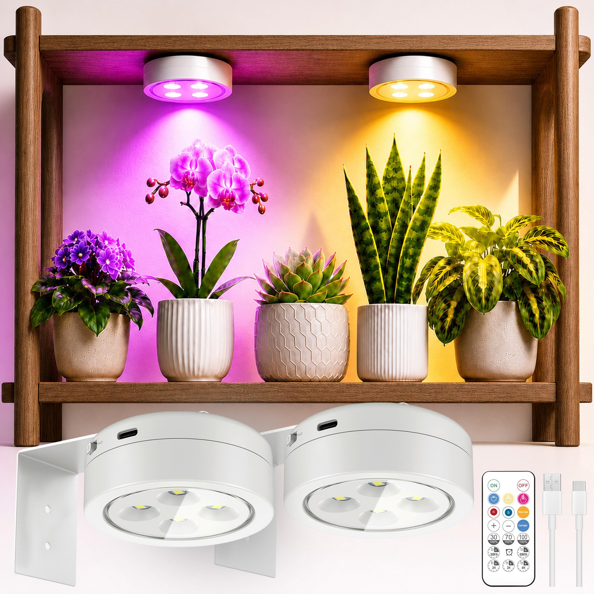2 Pack Rechargeable Battery Grow Light Hodilit