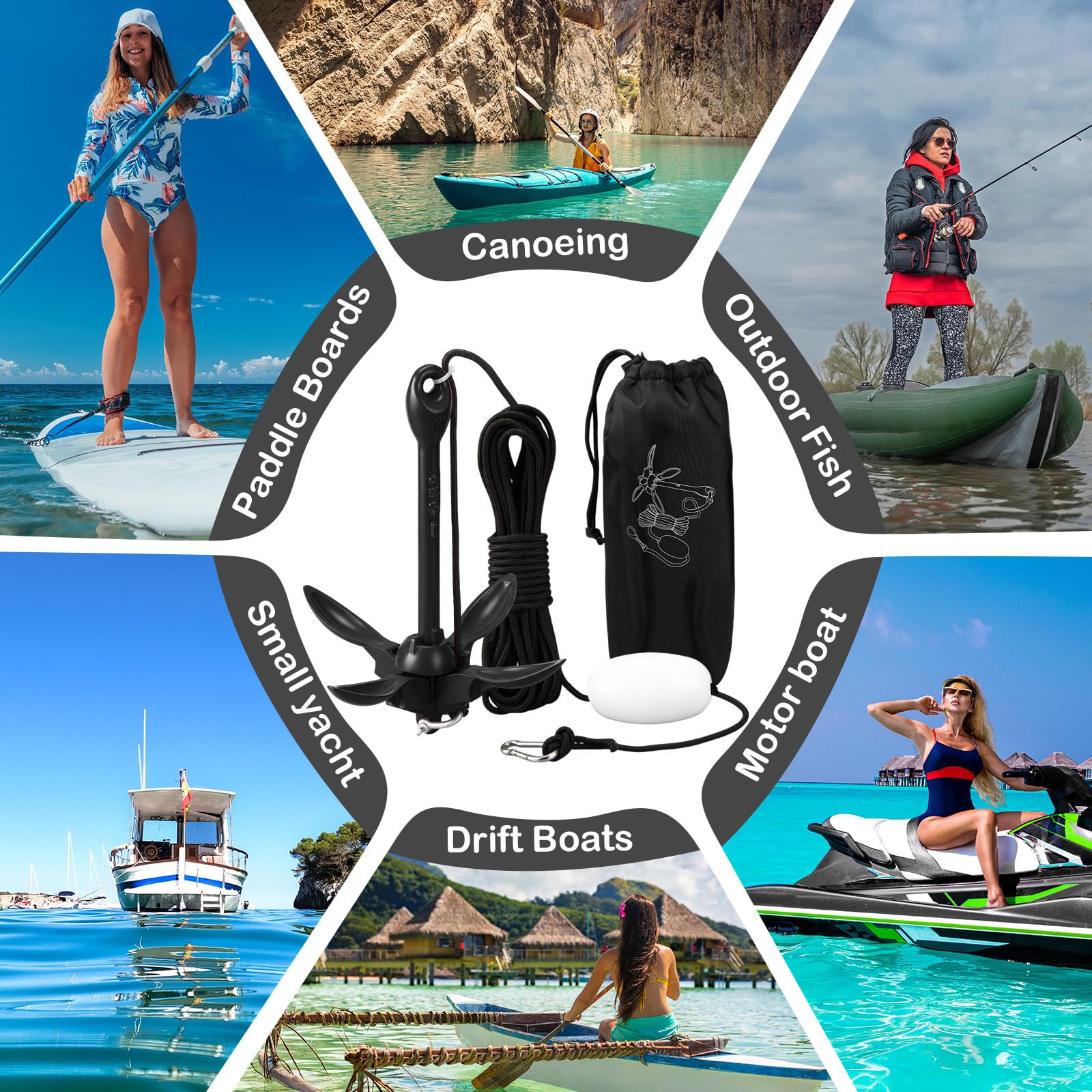 MorningRo 1 Packung Marine Kajak Anker Kit 1,5 kg Faltbarer Grapnel Anker Kit Boot Anker Kajak Angeln Zubehör für kleine Boote Kajaks Kanu Paddle Boards
