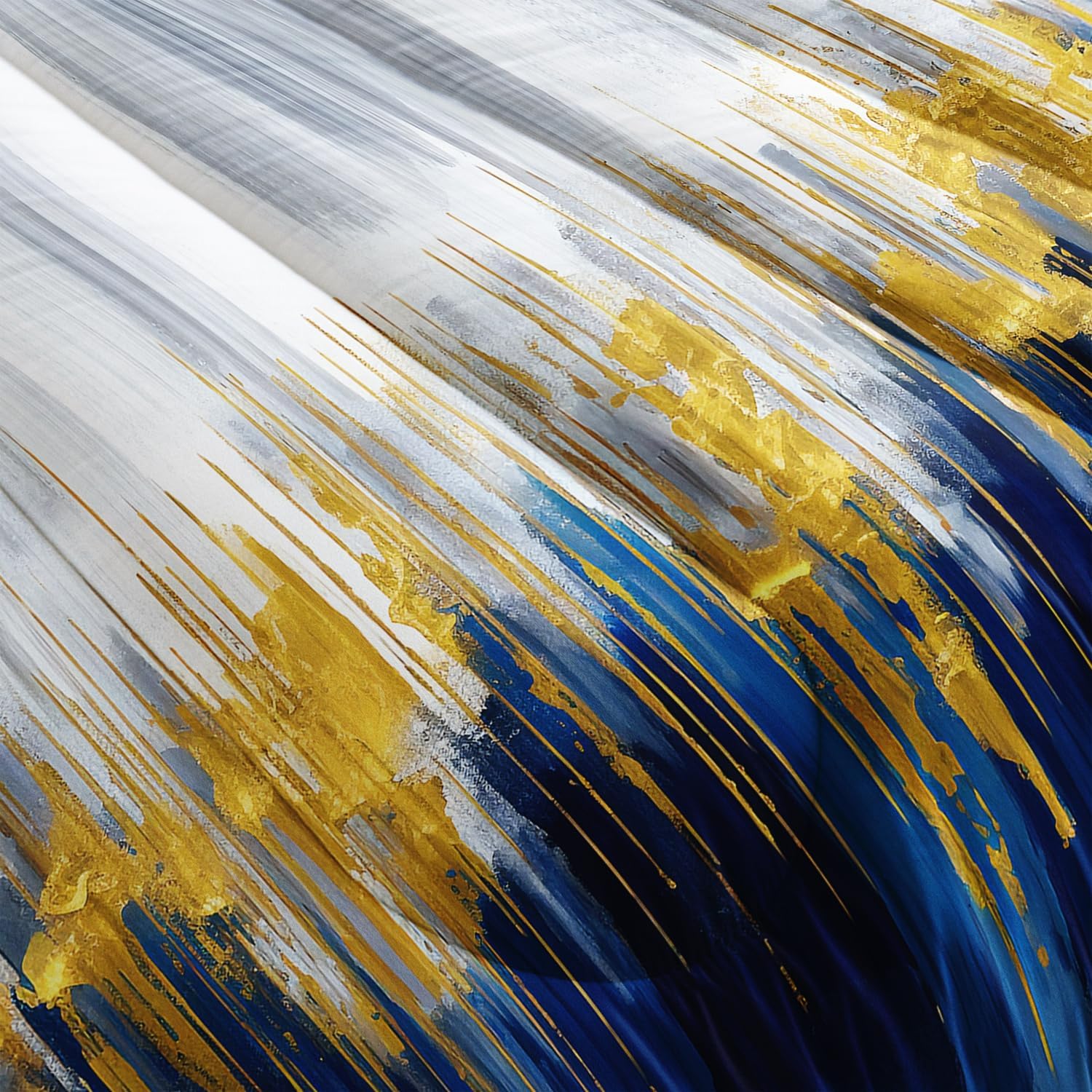 Blue White Gold Gradient Color Print Comforter Set Twin Size,Abstract Art Bedding Set,Patchwork Printed Quilted Set for Teens Adult,with 1 Comforter and 2 Pillow Case - Image 6