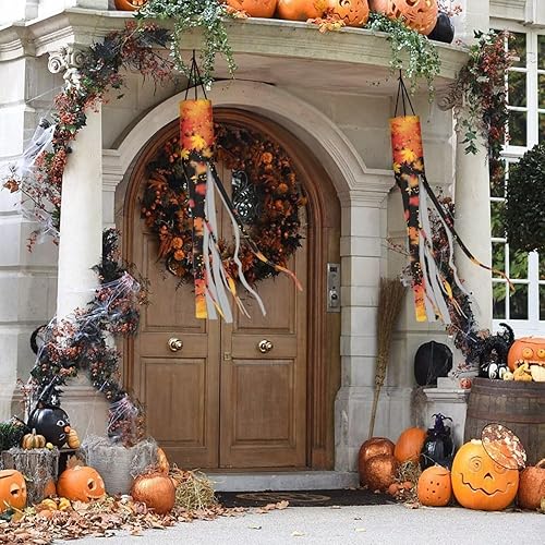 Miniatura 3 de Binienty 2 banderas de manga de viento de hojas de otoño amarillas doradas para exteriores, puerta delantera, patio, césped, jardín, decoración de