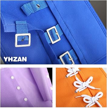 YHZAN Learn to Tie Your Shoes Dressing Board Montessori Mobile Sensory Board Travel Therapist Life Skills Development Toy - Zip,Button,Snap,Buckle,Lace & Tie for Preschool Toddler 2-8 Years Old