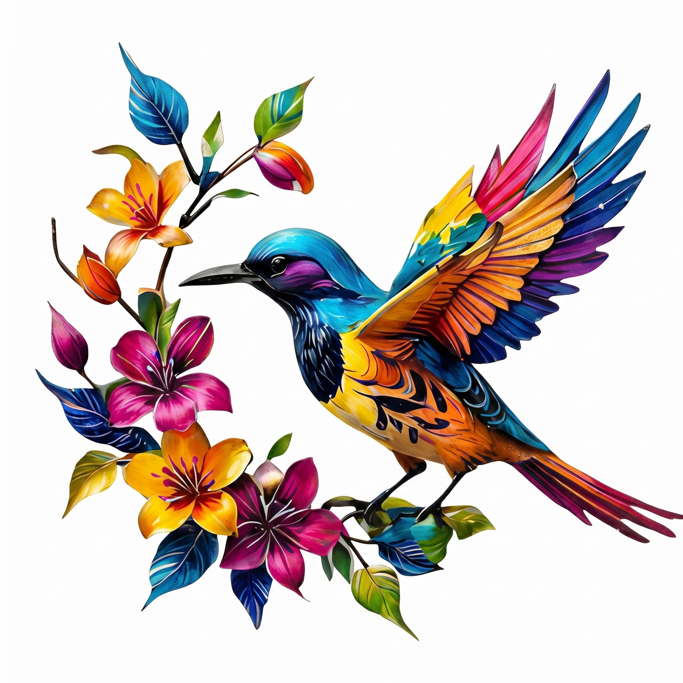 Grtheenumb Hummingbird Wall Decor, Metal Hummingbird Wall Art - Colorful Floral Bird Outdoor Fence Decor For Indoor & Outdoor